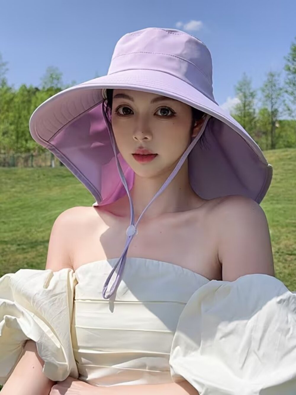 Wide-Brim Sun Hat Neck Protection Lavender Small Adjustable Chin Strap NWT HT29.